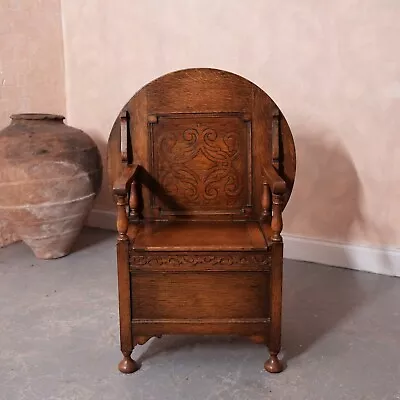 Antique Oak Monks Bench Settle Carved Folding Vintage Storage • £480