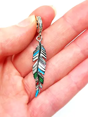 Silver Feather Pendant Sterling 925 Silver Pendant Multi Coloured -  SUMMER • £24