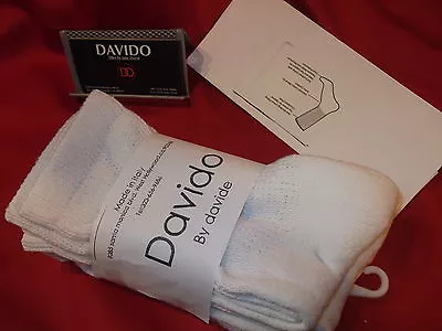 Diabetic Socks Crew Made In Italy 100%cotton 3 Pairs White Davido Mens Size 9-11 • $11.50