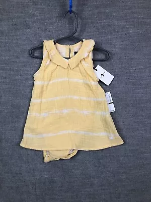 New! 7 For All Mankind Romper Baby Girl 12M Months Yellow Striped Ruffles Spring • $11.89