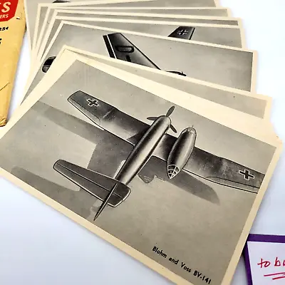 Vintage SET Of 36 B/w Photo Cards WWII: 36 ENEMY PLANES GERMAN AND JAP FIGHTERS • $36
