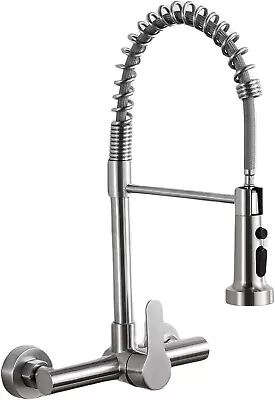 Wall Mount Kitchen Faucets Brushed Nickel Faucet With Sprayer 8 Inch Center • $69.99