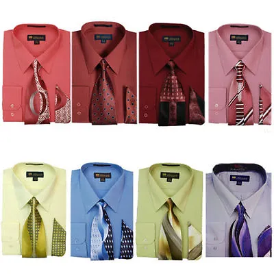 Men's Dress Shirt With Matching Tie And Handkerchief Set 8 Colors Size 15~20  • $24.69