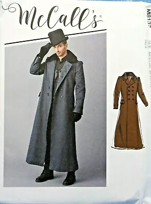 McCall's Men's Historic Coat 1800's Costume Long Trench Coat Pattern M8137 Uncut • $10.99