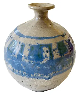 Vintage Bud Vase Studio Pottery Mid-Century Glaze Sphere Blue Exotica Modern Art • £77.07