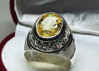 12 Ct Oval Cut Yellow Topaz Mens Ring Sterling Silver 925 Handmade Pukhraj Ring • £99