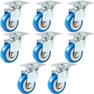 8 Pack Caster Wheels Swivel Plate Casters On Blue Polyurethane Wheels PU 8 Pack • $22.91