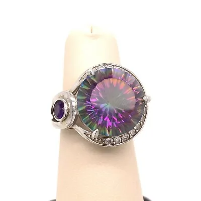 Designer Sterling Silver Cubic Zirconia & Mystic Topaz Size 7.5 Ring! 134  • $39.99