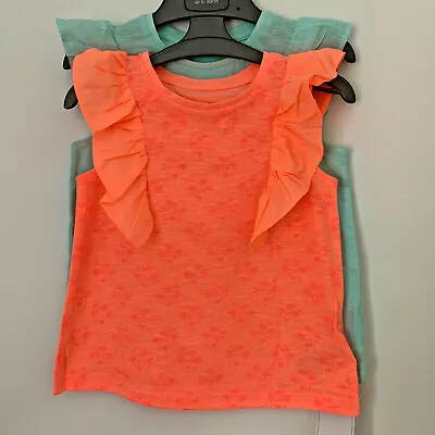 £6.80 • Buy Girls Mothercare 2 Piece Frilly Vest Tops Bright Orange & Mint Age 2 - 7 Years