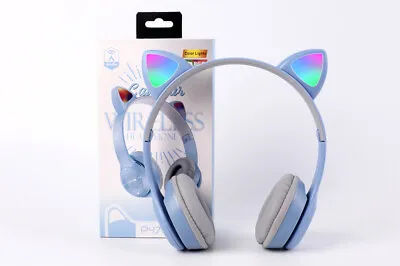 Kids Children Headphones Wireless Bluetooth Headset LED Lights Cat Ear Earphone • £7.29