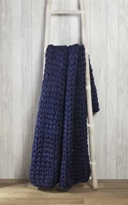 Navy Cable Knit Soft Touch Cosy Cuddly Throw Blanket 120cm X 150cm • £42.99