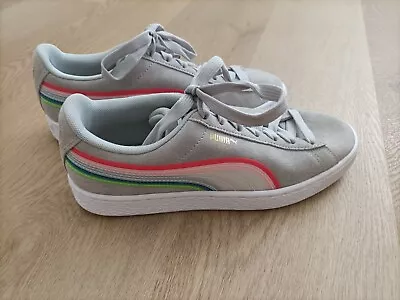 $35 • Buy Puma Women's Grey Suede Rainbow Sneakers Shoes Size 39 (8-8.5)