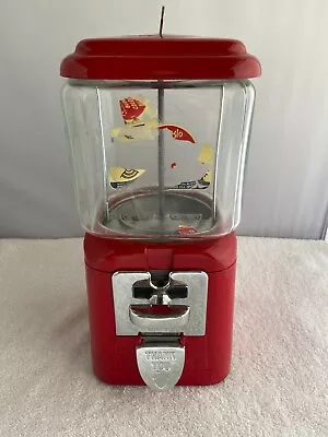 Vintage Oak Mfg Acorn Red Gumball Vending Machine 1 Cent Penny With Key Works! • $124.99