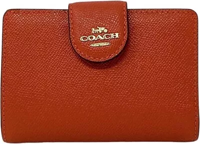 NWT NEW Coach Crossgrain Leather Medium Corner Zip Wallet Style No.6390 Mango • $114.99