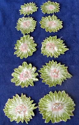 Ten (10) Vintage  Cotton Trims Appliques Flowers W/ Pink Sequin Centers WOW! • $14.97