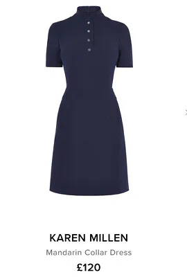 Karen Millen Mandarin Collar Navy Dress Size 10 Beautiful Condition  • £35