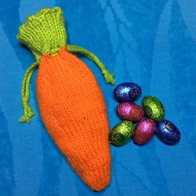 KNITTING PATTERN - Easter Carrot Drawstring Gift Bag 18cms Long • £3.25