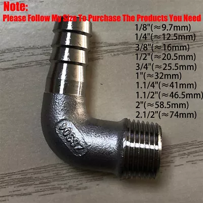 £4.43 • Buy Stainless Steel 304 BSP Elbow Male Thread Fitting X Barb Hose Tail End Connector