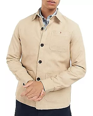 BARBOUR Mens Riva Stretch Cotton Button-Up Overshirt Jacket Medium Tan • $85