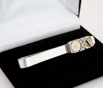 935 Argentium Silver Men's Amazing Unique Steampunk Watch Work Tie Clip • $250