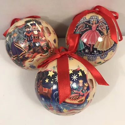 Vintage Set Of 3 Christmas Paper Mache  Ornaments Balls Nutcracker • $14.75