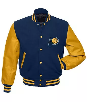 Letterman Indiana Pacers Blue And Yellow Varsity Jacket • $109