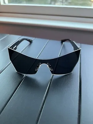 Balenciaga Sunglasses BB0040S 001 Silver Mirrored Wrap Shield Lens Frames Logos • $259.99