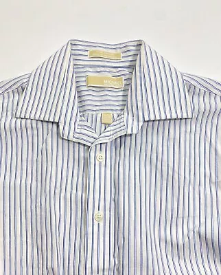 Michael Kors Mens Shirt Size 15.5 34/35 Medium Blue Striped Long Sleeve • $14.25