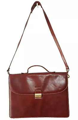 CHIARUGI Vintage Unisex Calfskin Brown Italian Leather Buckle Diplomat Briefcase • $99