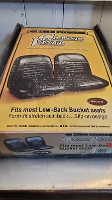 NOS Classic Vinyl Brown Low Back Bucket Seat Covers Vintage Set Of 2 • $69