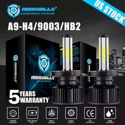 6 Sides 9003 H4 LED Headlight Bulbs Kit 1000000LM Hi/Lo Beam Super Bright White • $29.99