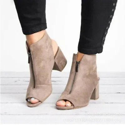 Womens Block High Heels Sandals Peep Toe Chunky Ankle Strap Boots Shoes Size • £6.99