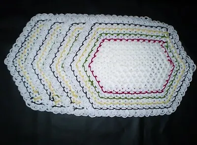 $11.99 • Buy Set Of 4 Crochet Dining Table Place Mats Placemats White Yarn Hexagon Shape *C