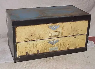 Vintage UNITED Auto Parts CABINET 2 Drawer Metal From Old Service Station • $50