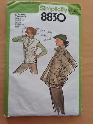 70s Simplicity Misses’ Unlined Jacket Or Gilet Vest Sewing Pattern #8830 14 & 16 • £5