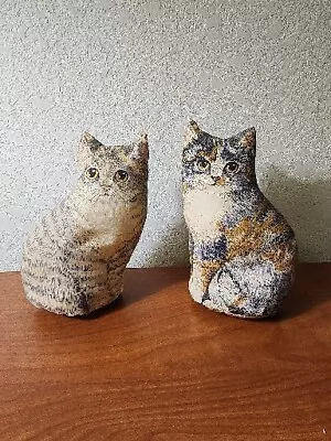 $15.99 • Buy Vintage Lot Of 2 8 Inch Cats Brown Striped Tabby Cat Pillows Sewn Fabric Kitten
