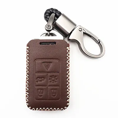 Brown Leather For Volvo S60 S80 V60 V70 XC60 XC70 V40 5 Buttons Key Fob Cover • $10
