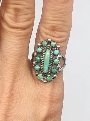 Vtg Unmarked 925 Sterling Silver Native American Green Turquoise Ring Sz 7 • $125