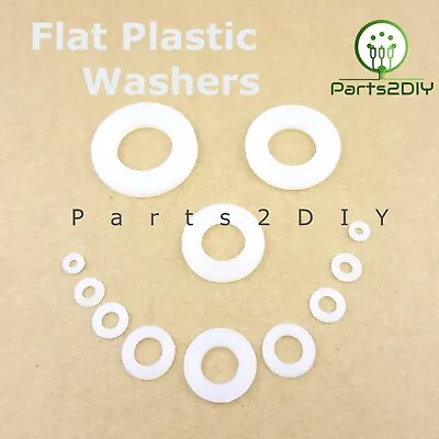 WHITE NYLON PLASTIC WASHERS FLAT Spacer Wide Thin/Thick WASHER DIN Standard • £1.49