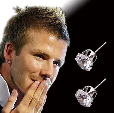 Men's / Boy's: Beckham 8mm 18ct White Gold Plated Cubic Zirconia Stud Earrings • £5.97