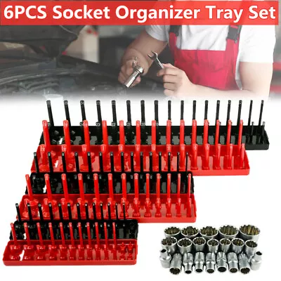 6Pc Socket Organizer Storage Holder Tool Set Tray Rack Metric SAE 1/4  3/8  1/2  • $25.01