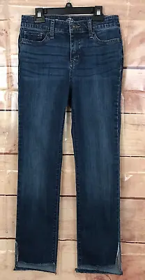 St. John's Bay Women 2 Blue Denim Jeans High Rise Straight Leg Open Hem Distress • $13