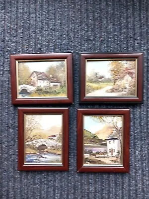 Set Of 4 Miniature Oil Paintings On Board English Country Cottage Ann Celia  • £34.99