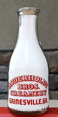ADDERHOLDT BROS CREAMERY WWII Red Pyro Quart Milk Bottle Gainesville Georgia GA • $59.99