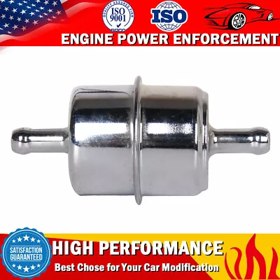 3/8  Hose Gas Fuel Filter InLine Chrome Canister Carbureted High Flow Universal • $8.99