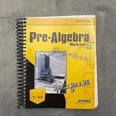 Abeka Pre-Algebra Third Edition Work Text Teacher Key And Solution Keys - Good • $14.34