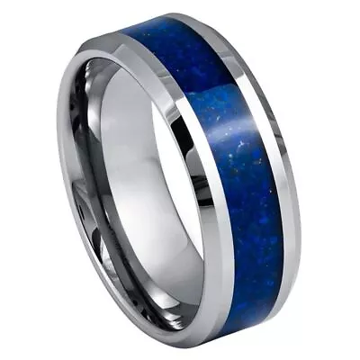 Tungsten Ring Band Beveled Edge With Lapis Lazuli Inlay For Men & Women • $35.40