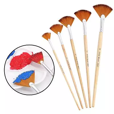 5 Pcs Fan Artist Paint Brush Soft Nylon Hair Craft Art Watercolor Painting • £6.58
