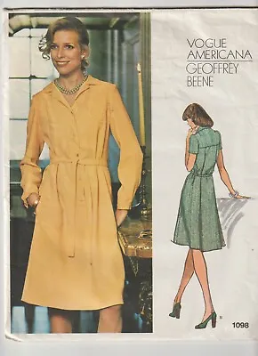 Vogue Americana Pattern 1098 C1970s BEENE Shirt Waist Dress Size 10 • $10.42