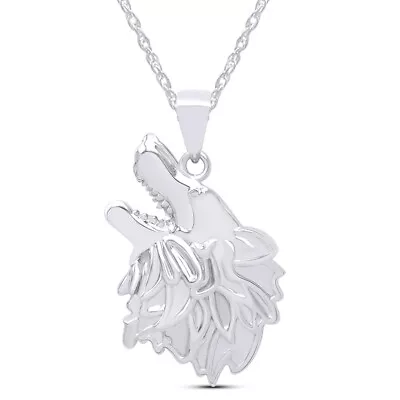 Men's Style Wolf Face Charm Pendant Necklace In Sterling Silver 925 • $170.46